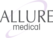 Logo of Allure Medical featuring the word "ALLURE" in large uppercase letters with the word "medical" beneath it. An elliptical swoosh surrounds the text.