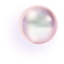 A smooth, round, white pearl with a reflective surface against a purple circular background.